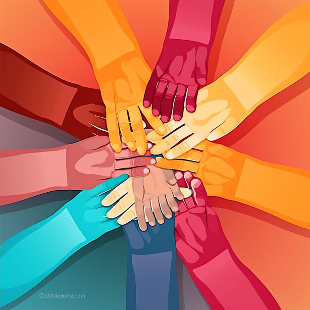 Фото Векторная иллюстрация команды из пяти рук вместе друзья или коллеги принимают