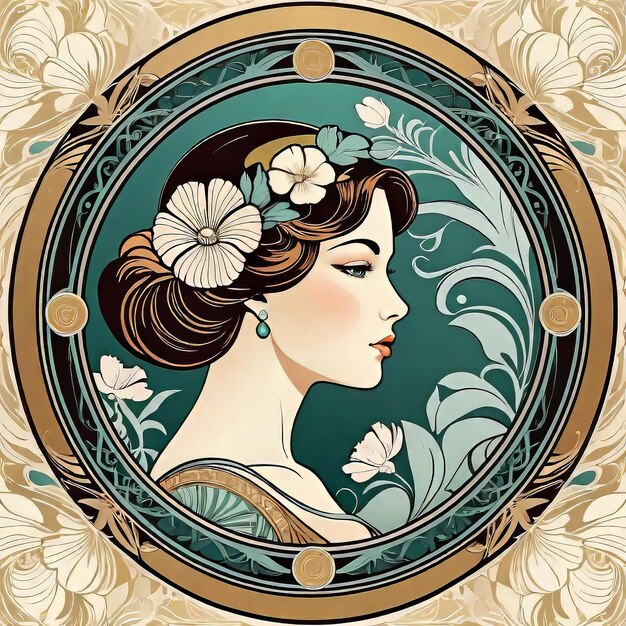 Vector illustratie art nouveaustijl met bloemmotief in retro vintage stijl met decoratief