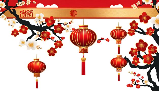 vector illustratie Chinese Nieuwjaarsgroeten traditionele Chinese bloemenpatronen en rode lantaarn
