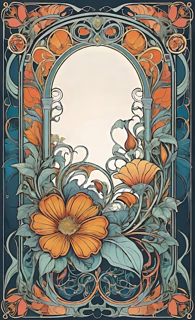 Foto vector illustratie frame met bloemenpatroon in retro vintage stijl met decoratieve ornamenten