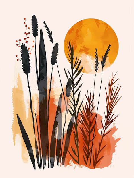 Foto vector illustratie minimalistische muurkunst minimalistische boho wh