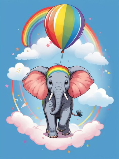 vector illustratie t-shirt ontwerp olifant dansen op een regenboog