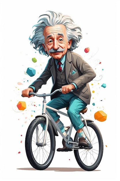 Foto vector illustratie van albert einstein rijden fiets