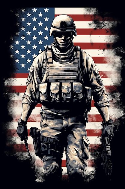 Foto vector illustratie van soldaten en nationale vlag ter gelegenheid van veterans day
