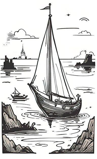 vector illustratie vintage stijl gravure van reizen en zeilschepen concept van reizen