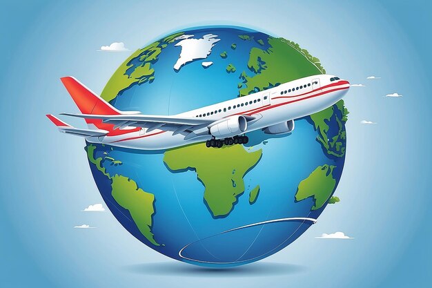 Vector illustration of airplane travel on globe