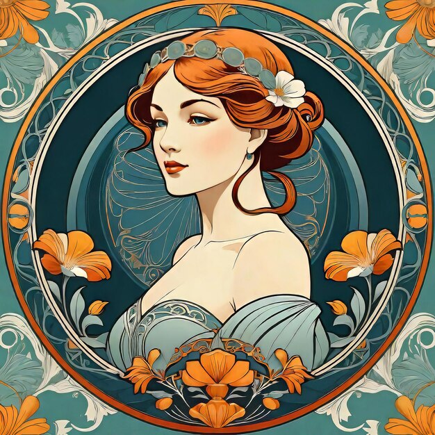 Vector illustration art nouveau style with floral pattern in retro vintage style with decorative