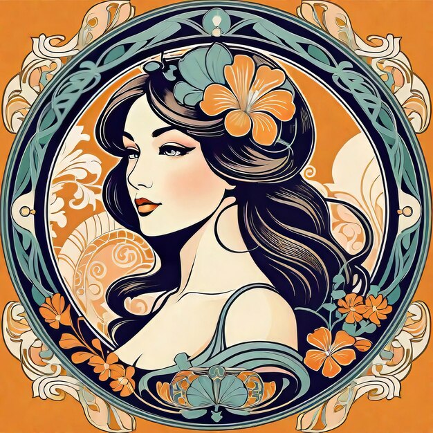 Vector illustration art nouveau style with floral pattern in retro vintage style with decorative