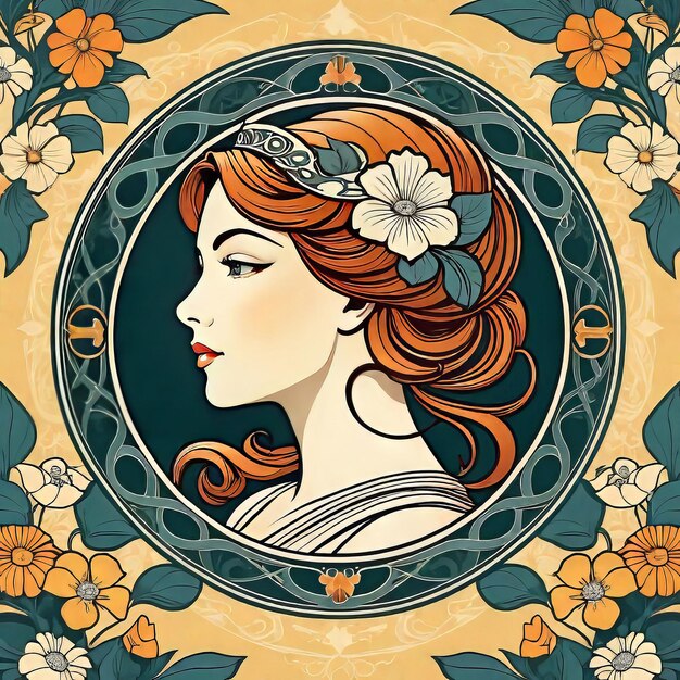 Vector illustration art nouveau style with floral pattern in retro vintage style with decorative