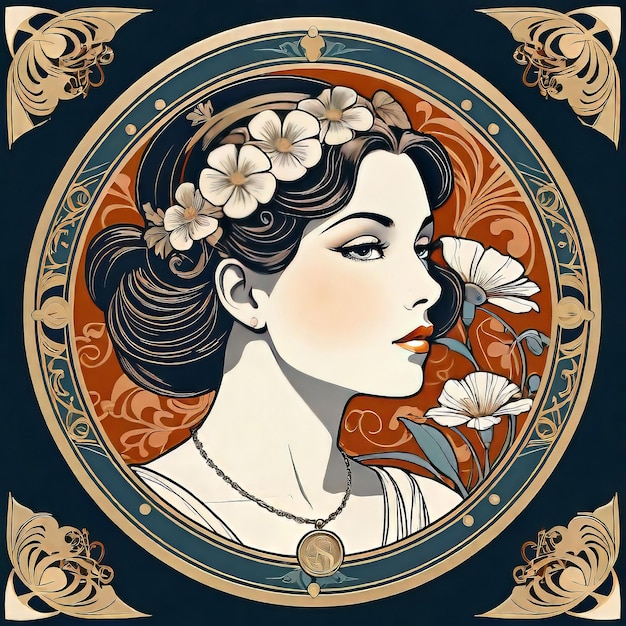 Vector illustration art nouveau style with floral pattern in retro vintage style with decorative