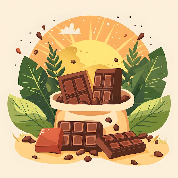 Векторная иллюстрация корзины с шоколадными конфетами и орехами