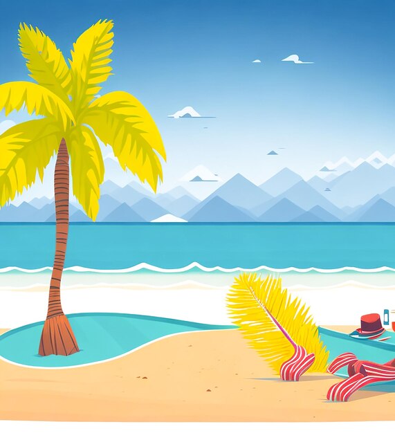 Vector illustration of beach scenery during the day generate by AI