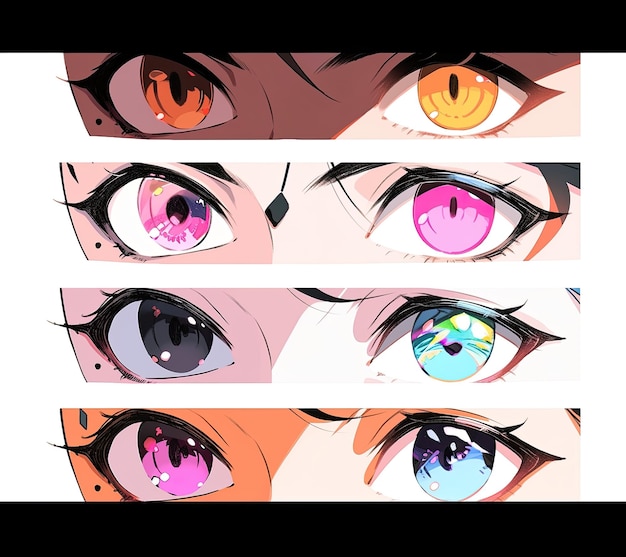 Photo vector illustration of beautiful anime eyes set of female eyes in different colors