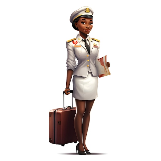 Photo vector illustration of a beautiful stewardess with a suitcase on a white background