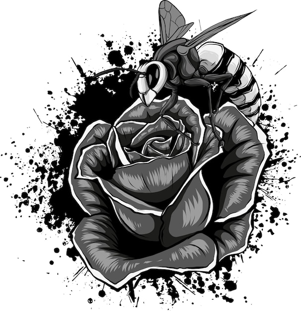 Photo vector illustration of bee on rose