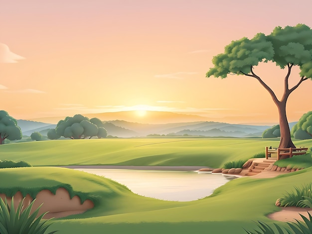 Vector illustration Blank landscape scene of nature park at sunset time