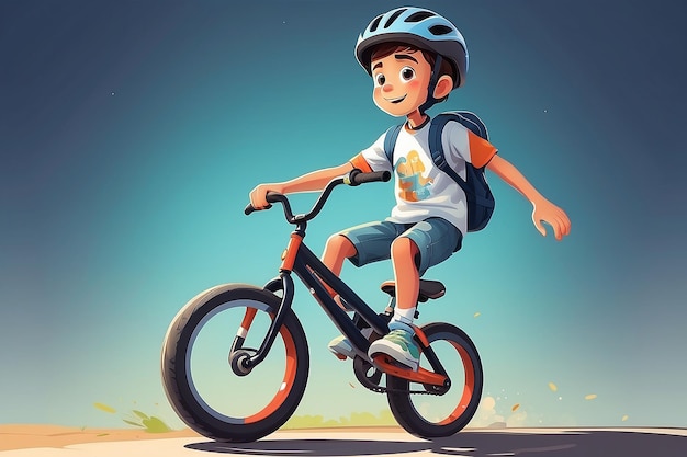 Иллюстрация векторного движения мальчика на велосипеде