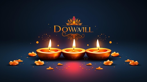 vector illustration of burning diya on happy diwali holiday background