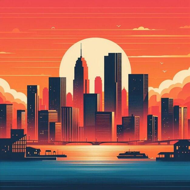 Foto illustrazione vettoriale di una città affollata al tramonto grattacieli illustrazione vettoriale