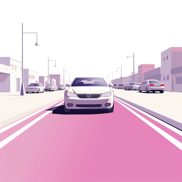 Vector illustration of car on road in kawaii anime style cartoon