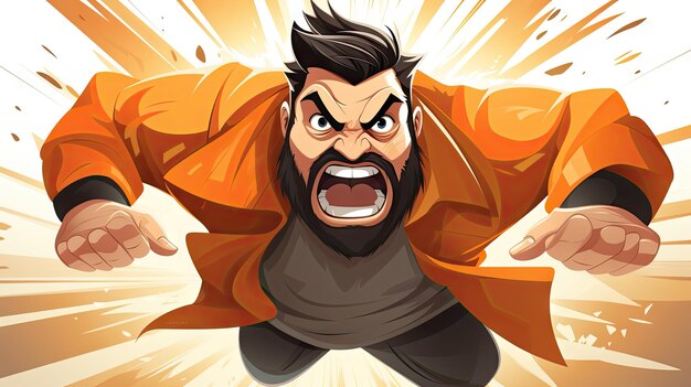 Vector illustration of a cartoon beard man with an angry expression on his face