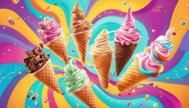 Vector illustration celebrating the joys of summer and ice cream