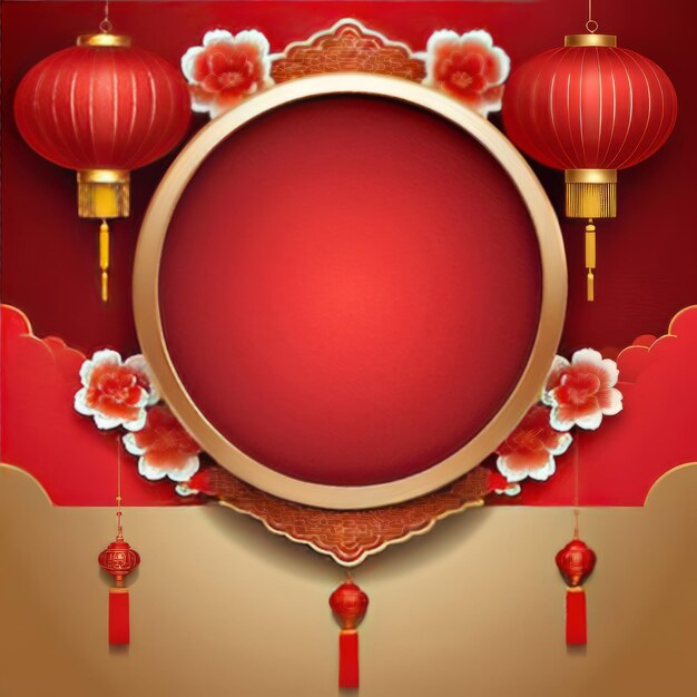 Photo vector illustration chinese new year greetings traditional chinese floral patterns and red lantern