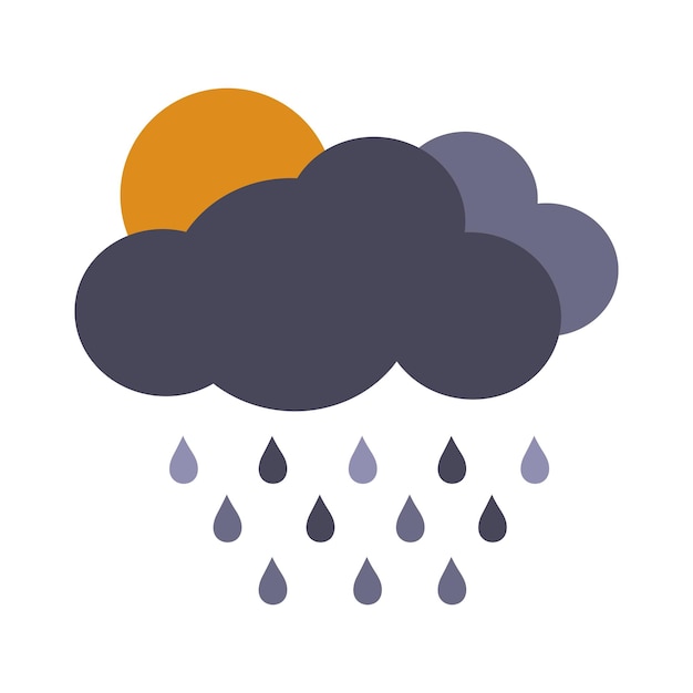 vector illustration of cloud with rain and sun in flat style