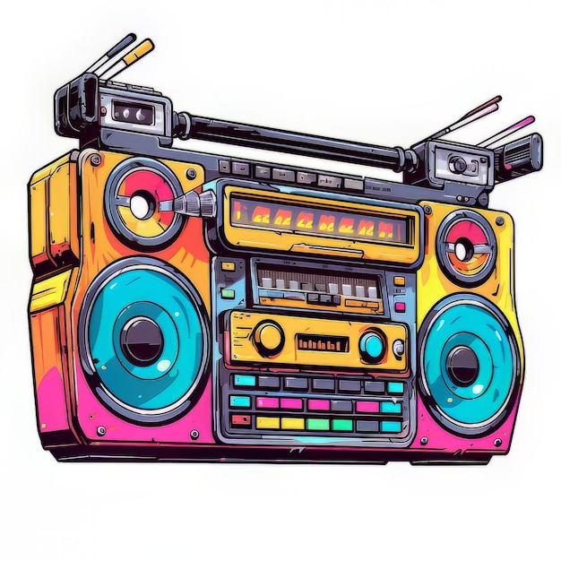 Photo vector illustration of a colorful boombox on white background