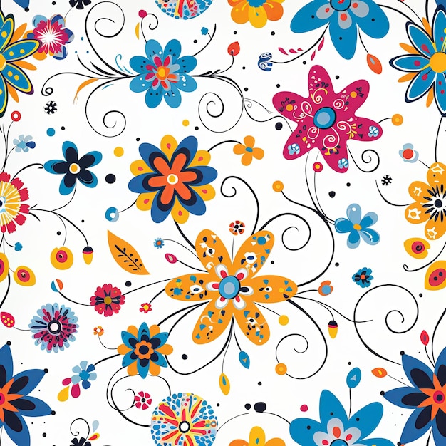 Foto illustrazione vettoriale di fiori e vortici colorati su uno sfondo bianco