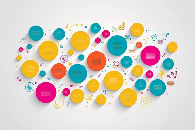 Vector illustration of colorful notes in yellow circles on white background