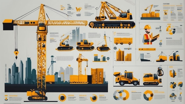 Vector illustration of construction machinery at an urban site