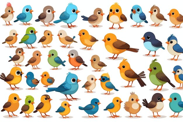 vector illustration cute bird doodle set and bird cartoon character design collection