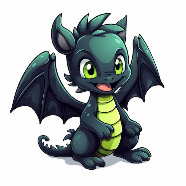 Vector illustration of Cute cartoon green dragon isolated on white background