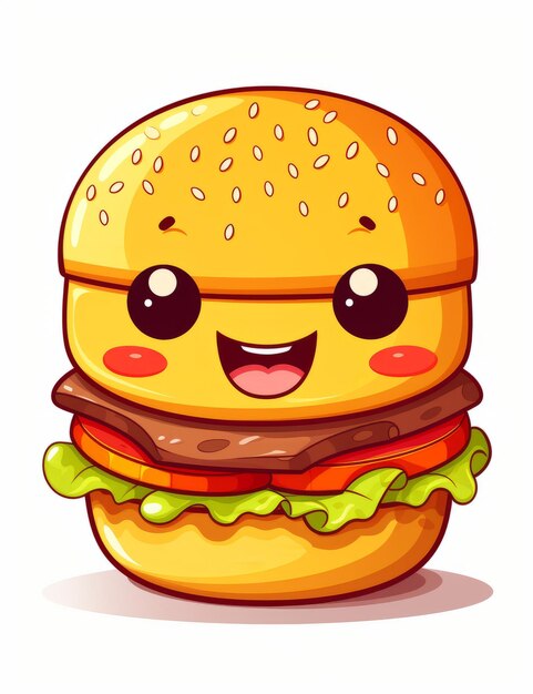 Photo vector illustration of cute cartoon hamburger isolated on white background