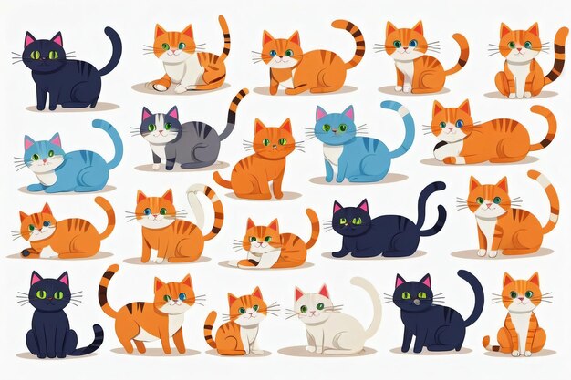 Photo vector illustration cute cat doodle set and cat cartoon character design collection