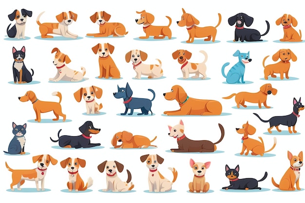 ベクトルイラスト 犬の絵画 犬の漫画キャラクターデザインコレクション