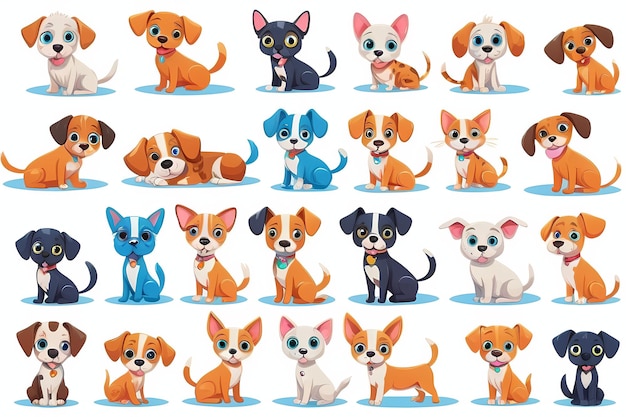 vector illustration cute dog doodle set and Dog cartoon character design collection