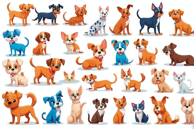 vector illustration cute dog doodle set and Dog cartoon character design collection