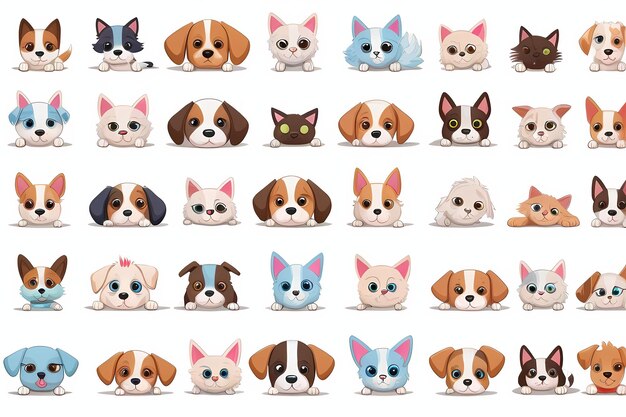 vector illustration cute dog doodle set and Dog cartoon character design collection