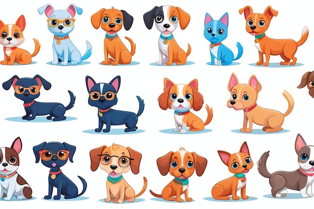 vector illustration cute dog doodle set and Dog cartoon character design collection