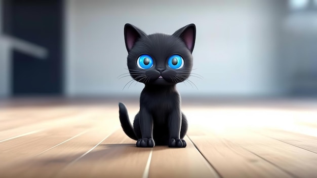 黄色い目でかわいい幸せな黒猫のベクトルイラスト