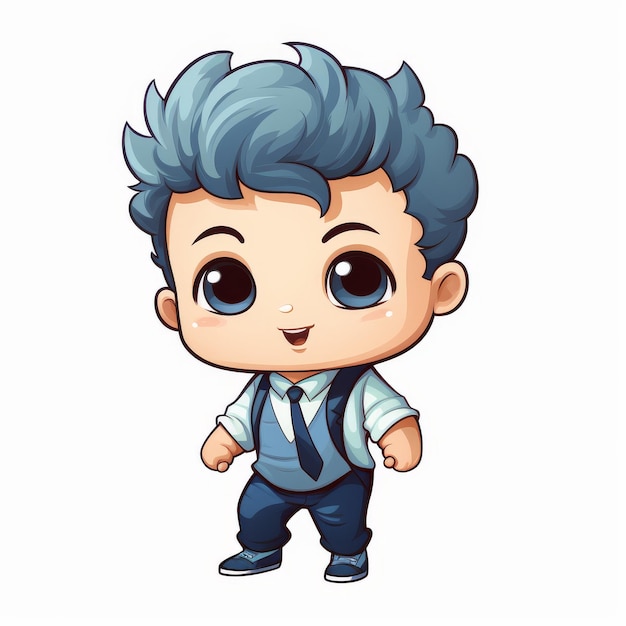 Vector illustration of Cute little boy in blue tie and white shirt