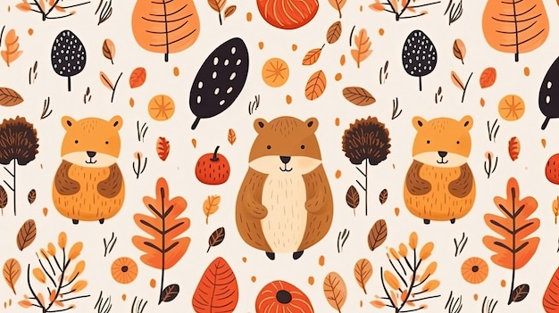 Photo a vector illustration of a cute little fox and autumn leaves.