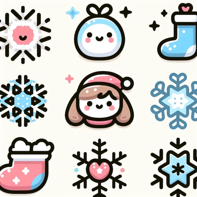 vector illustration of cute snowflake and winter icons