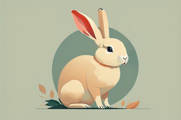 Vector illustration of a cute white rabbit sitting on a gray background ai generative