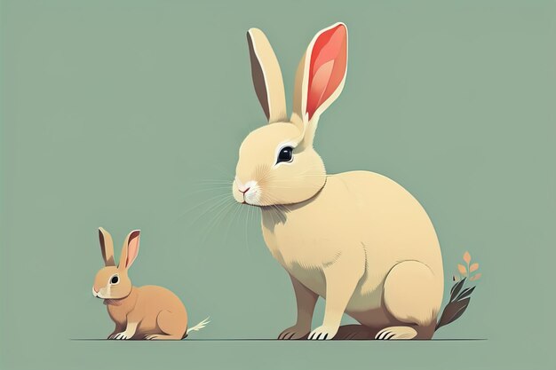 Vector illustration of a cute white rabbit sitting on a gray background ai generative