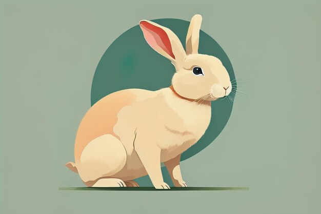 Vector illustration of a cute white rabbit sitting on a gray background ai generative