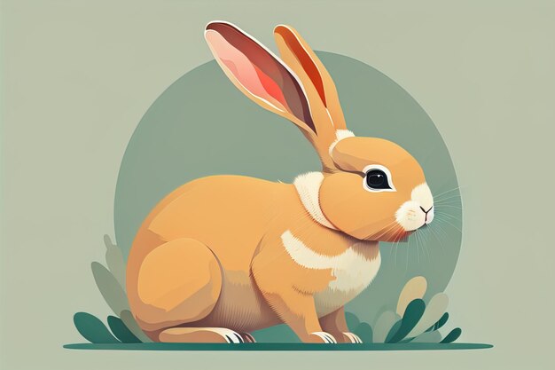 Vector illustration of a cute white rabbit sitting on a gray background ai generative