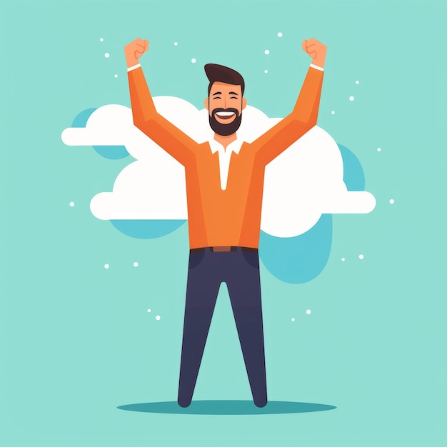 A vector illustration depicting a happy man celebrating with his arms up the man should be shown